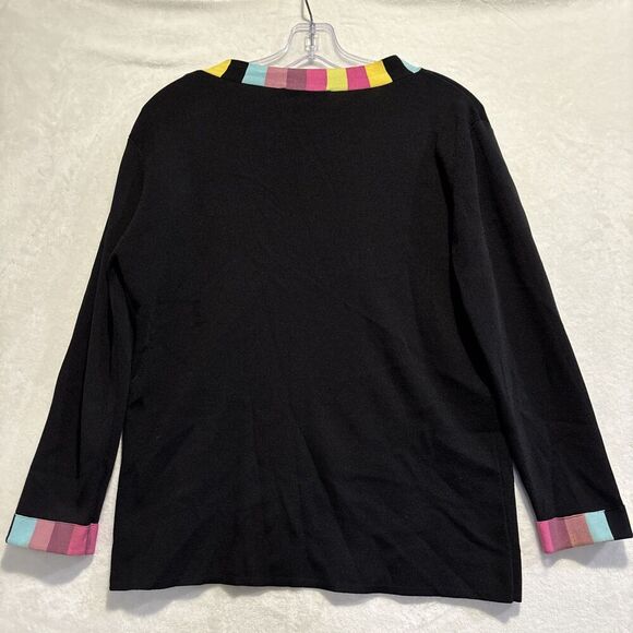 Attitude Knit Single Hook Closure Cardigan Large Black Color block Trim Stretch - Picture 5 of 14